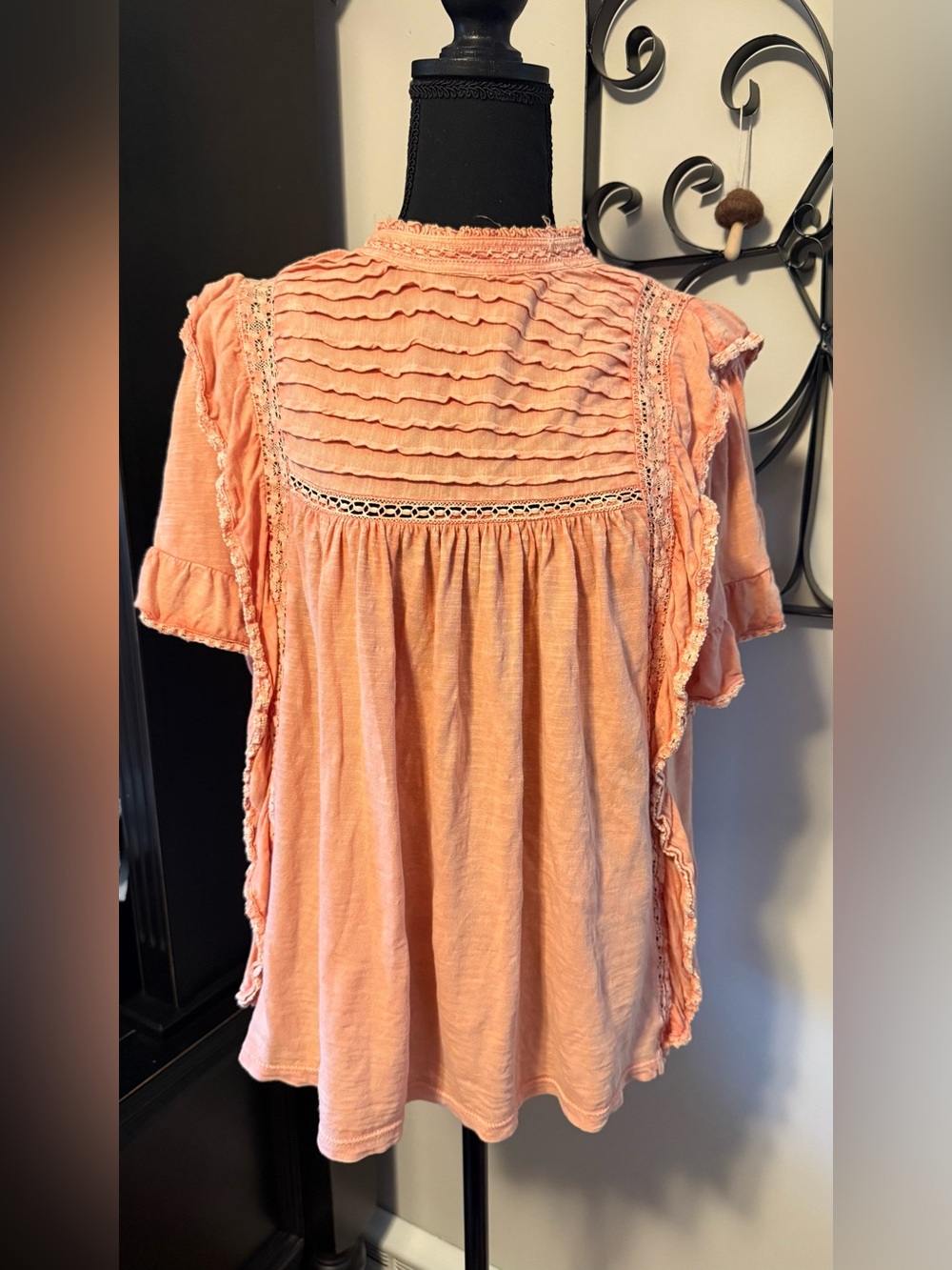 Free People Peach Ruffled Pintuck Blouse